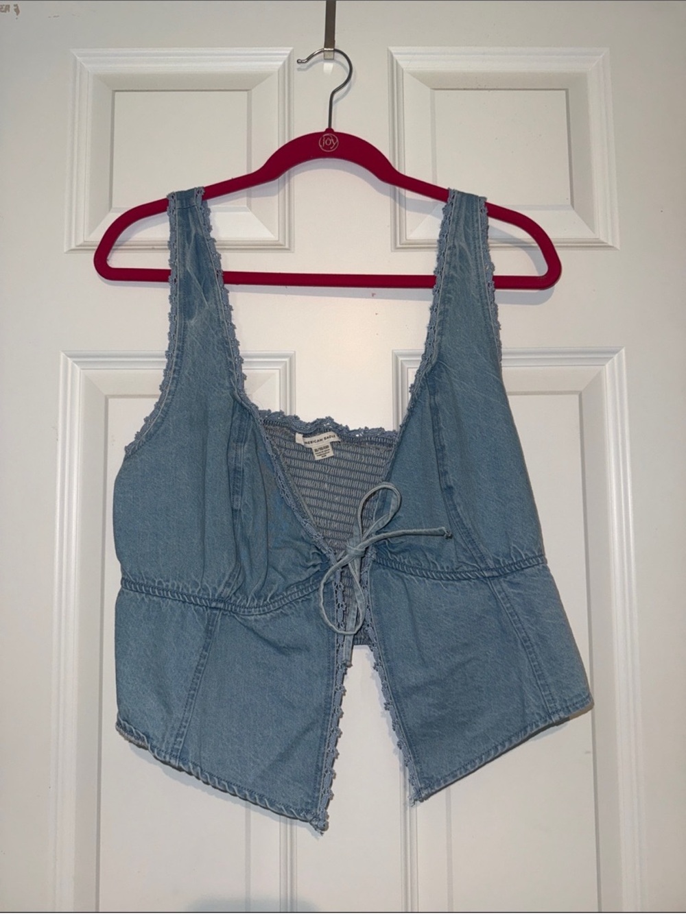 American Eagle Outfitters Light Blue Denim Tie-Front Tank